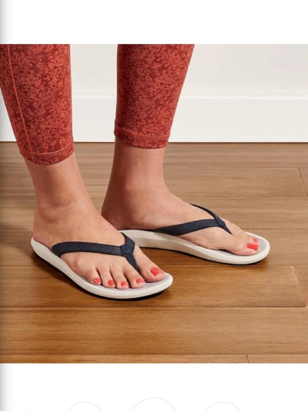 OluKai Navy and White Flip Flops